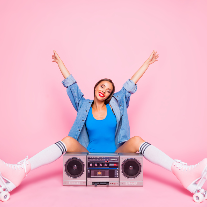 Playful fashion campaign visual with pink roller skates
