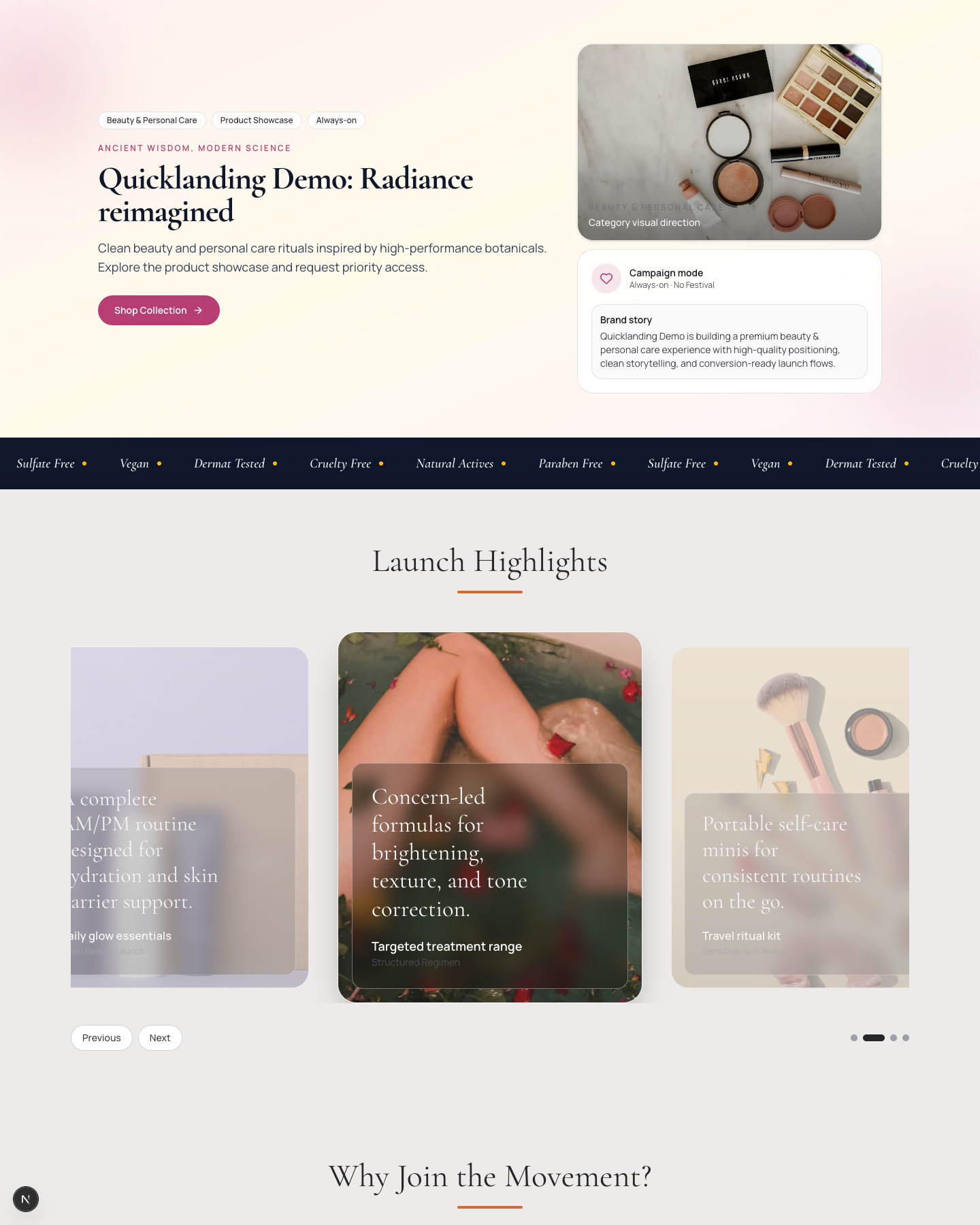 Beauty Care Showcase website preview screenshot