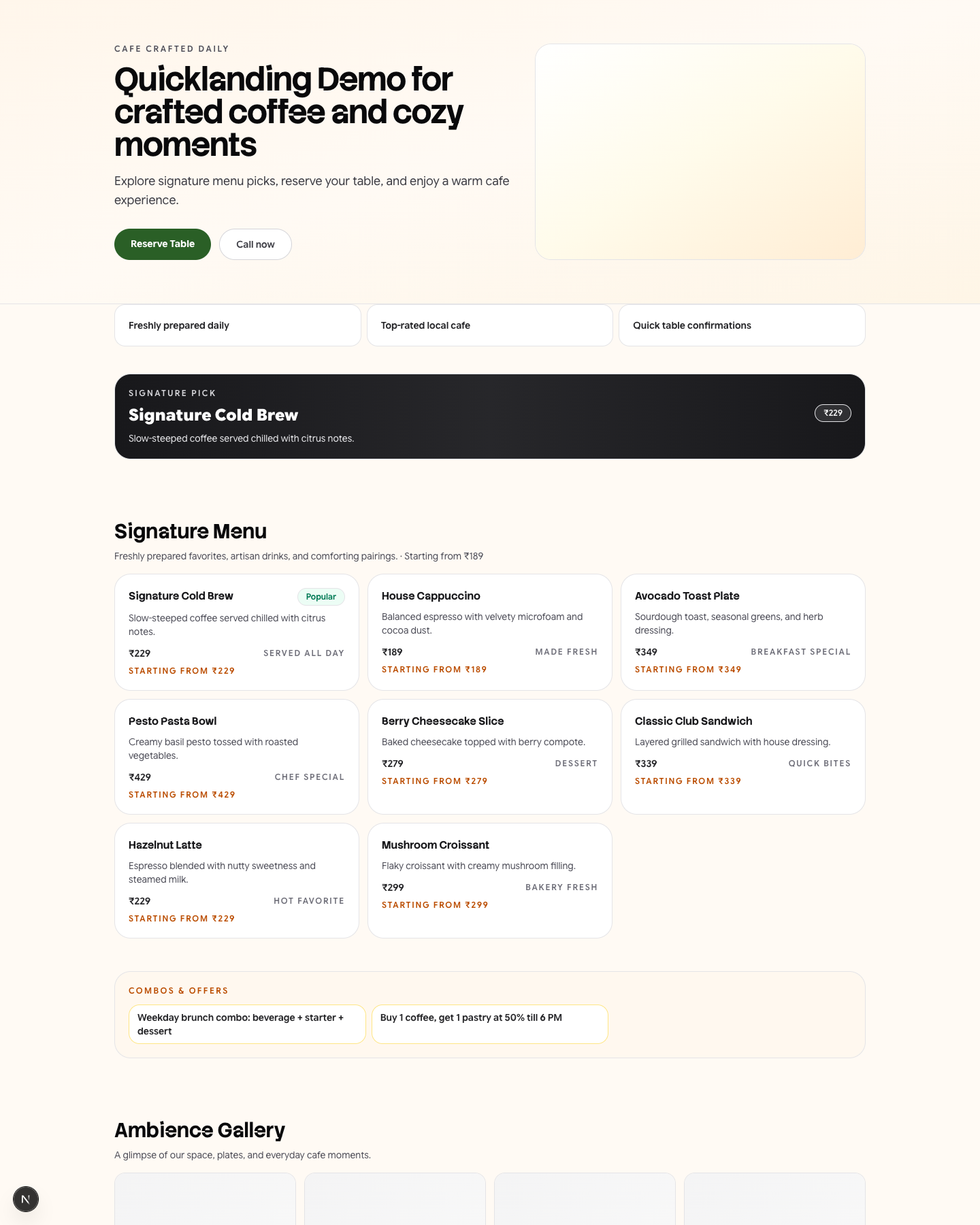 Cafe Crafted Daily website preview screenshot