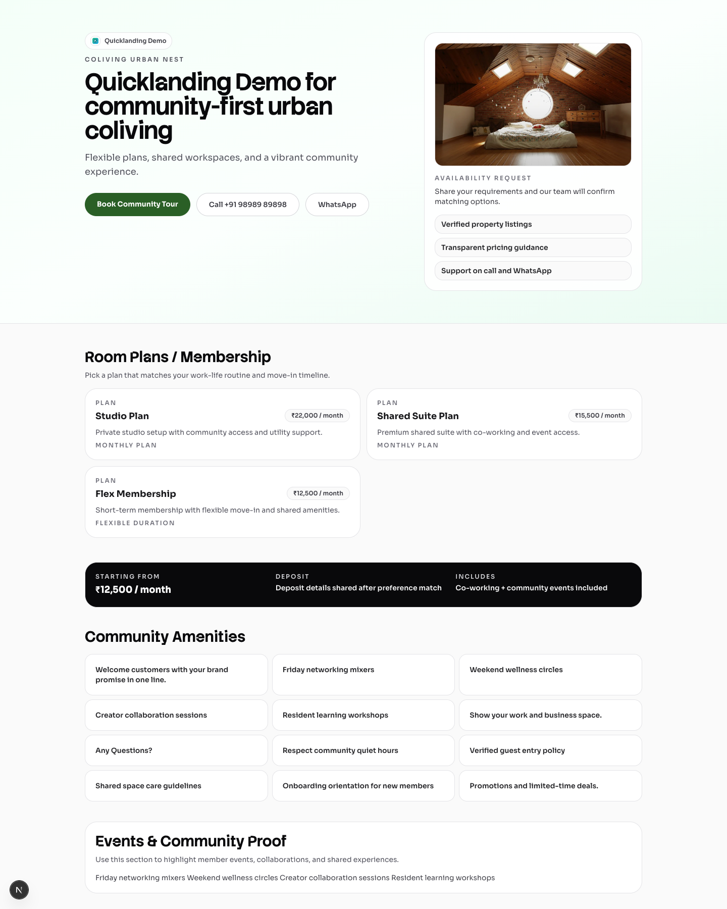 Coliving Urban Nest website preview screenshot