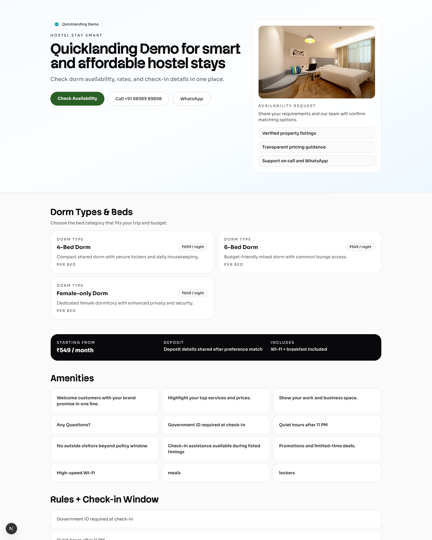 Hostel Stay Smart website preview screenshot