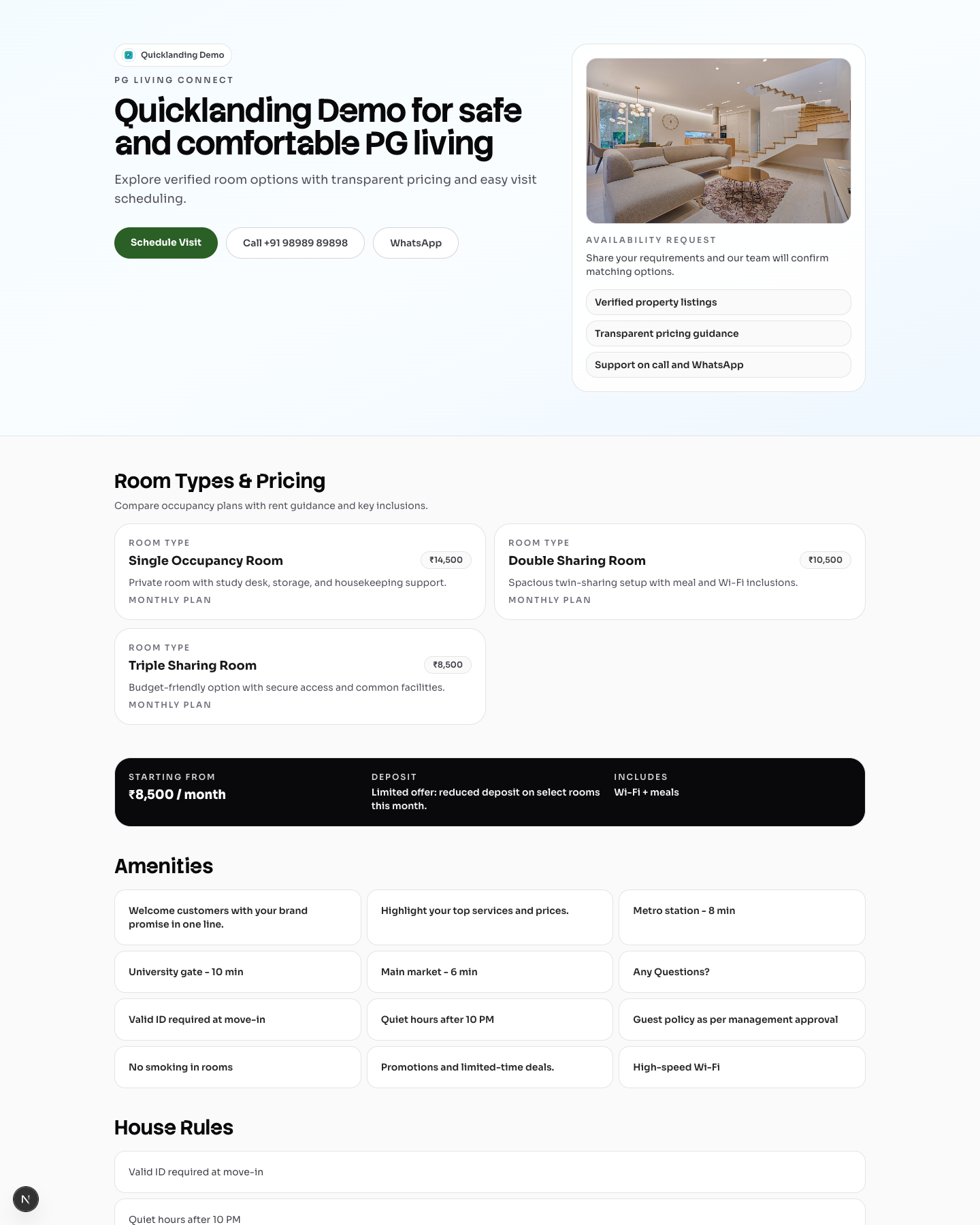 PG Living Connect website preview screenshot