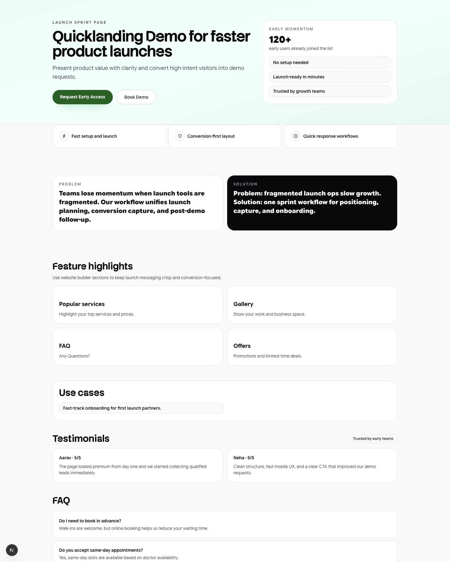 Launch Sprint Page website preview screenshot