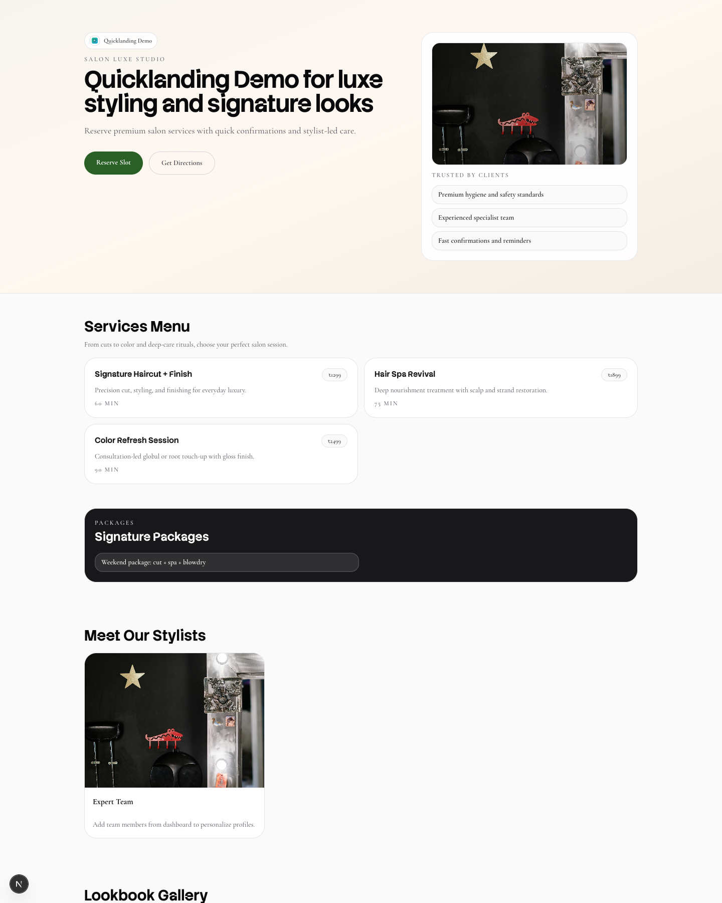 Salon Luxe Studio website preview screenshot