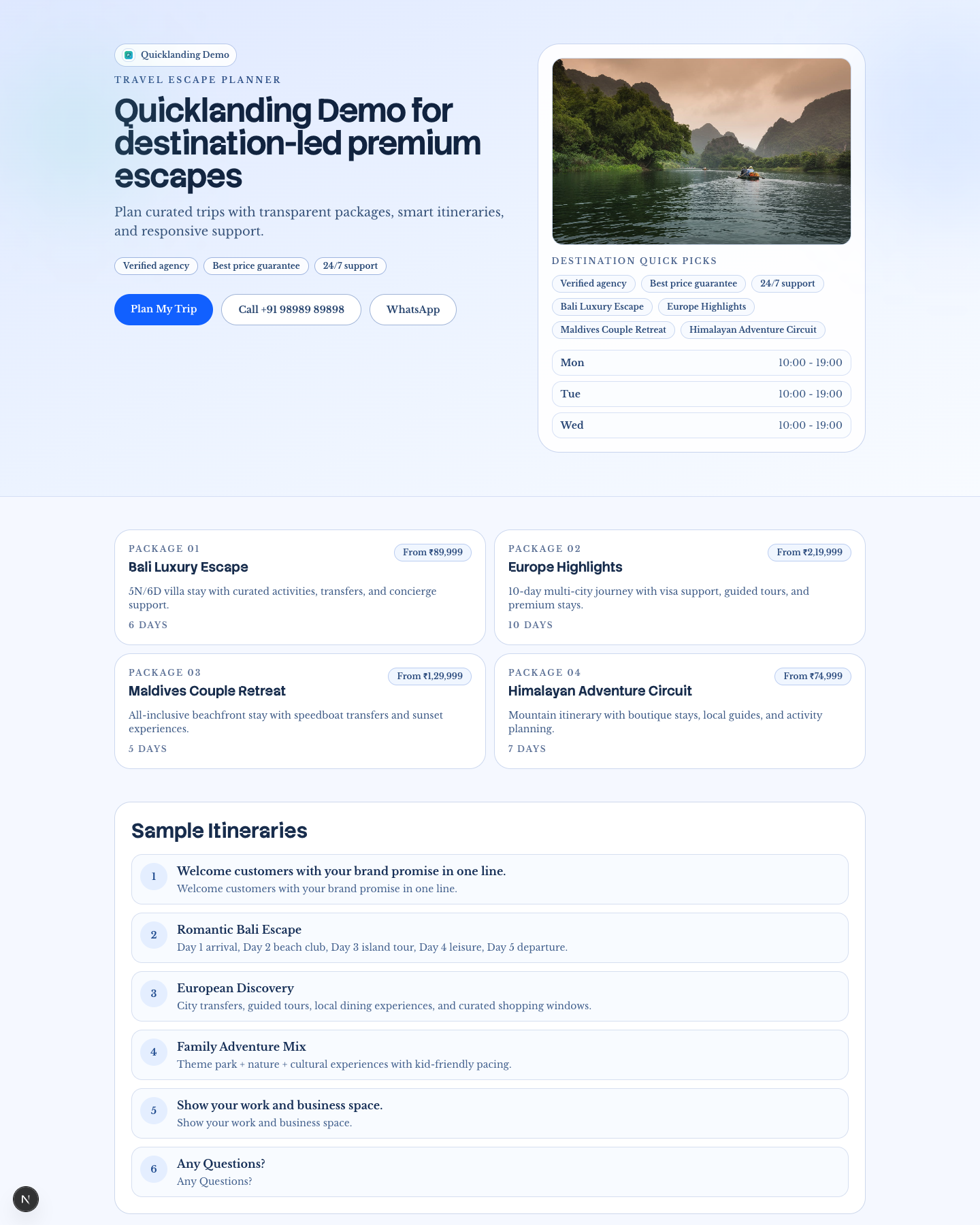 Travel Escape Planner website preview screenshot